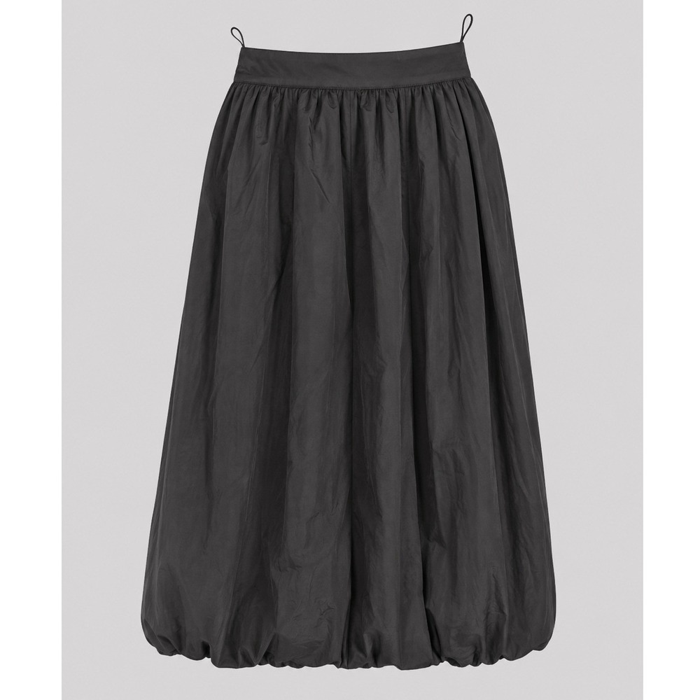 Eclair Black Cotton Bubble Hem Midi Skirt Lined Elastic Back Size M SS9650-01
